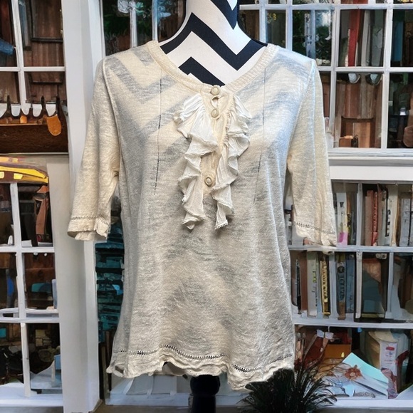 Chloe Vintage Linen Silk Blend Sz L Cream Dainty Coquette Ruffle Blouse - Picture 1 of 16